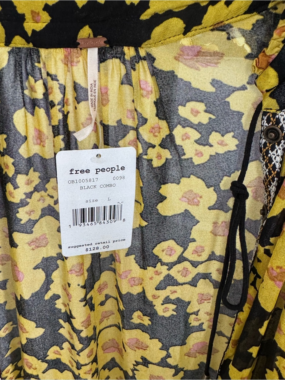 Free People Black and Yellow Floral Mini Dress NWT $138 - Picture 9 of 9